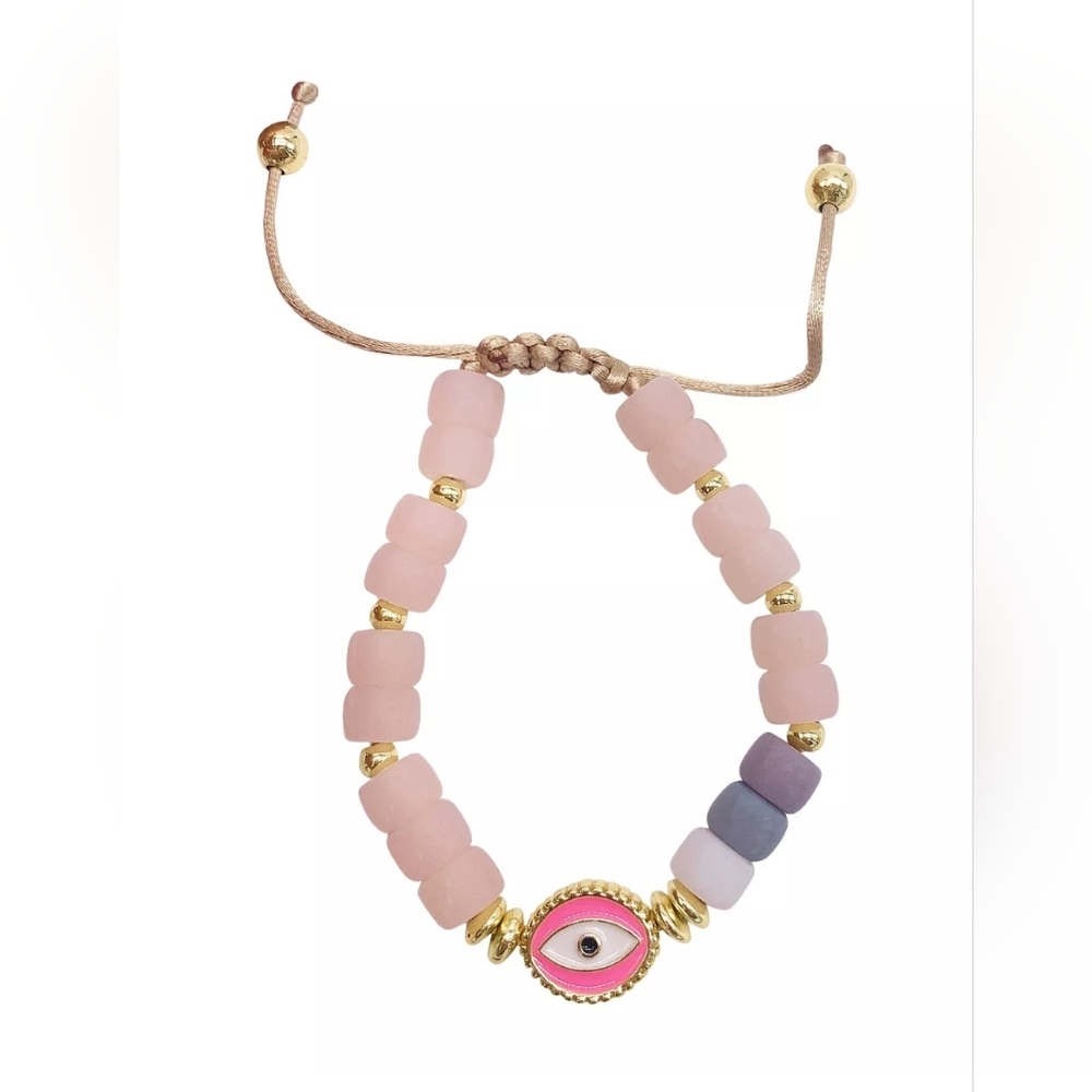 Adornia Pink Evil Eye Enamel Beaded Bracelet